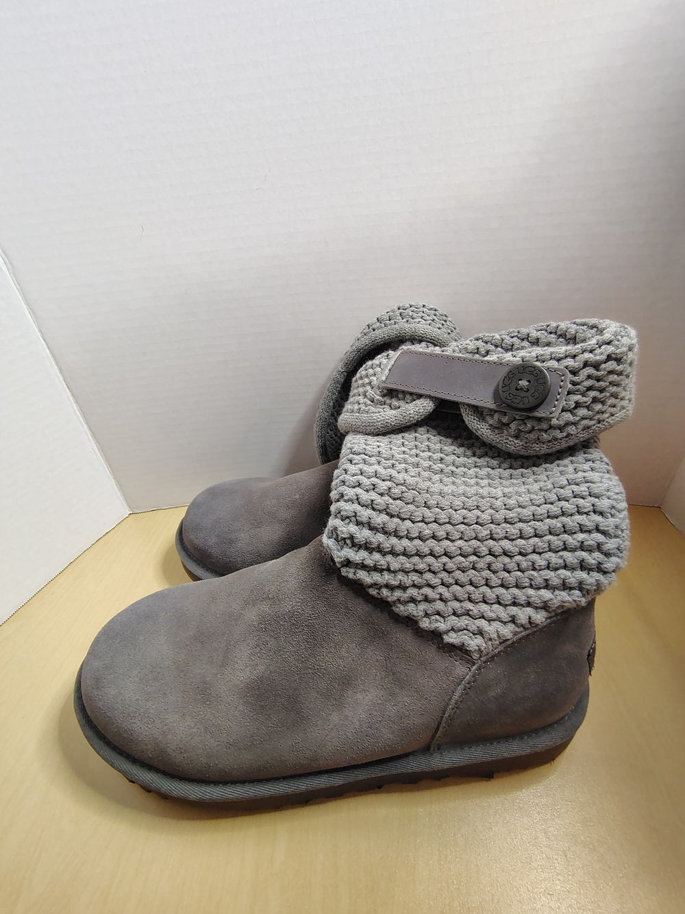 UGG Gray Knit Cuff Suede Ankle Boots